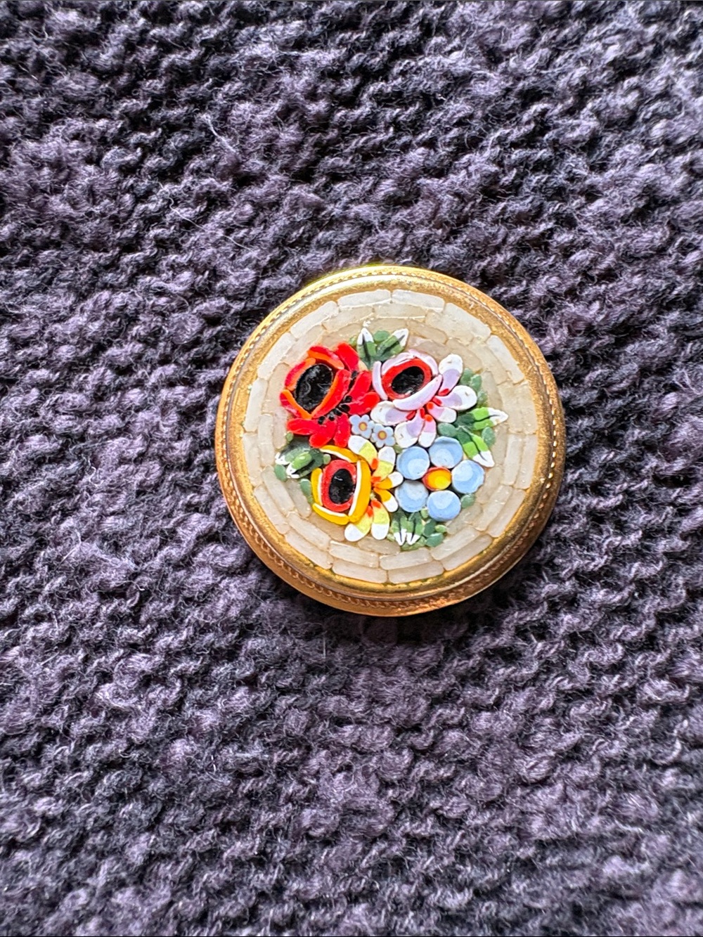 Vintage Floral Micro-Mosaic Round brooch - Multicolor